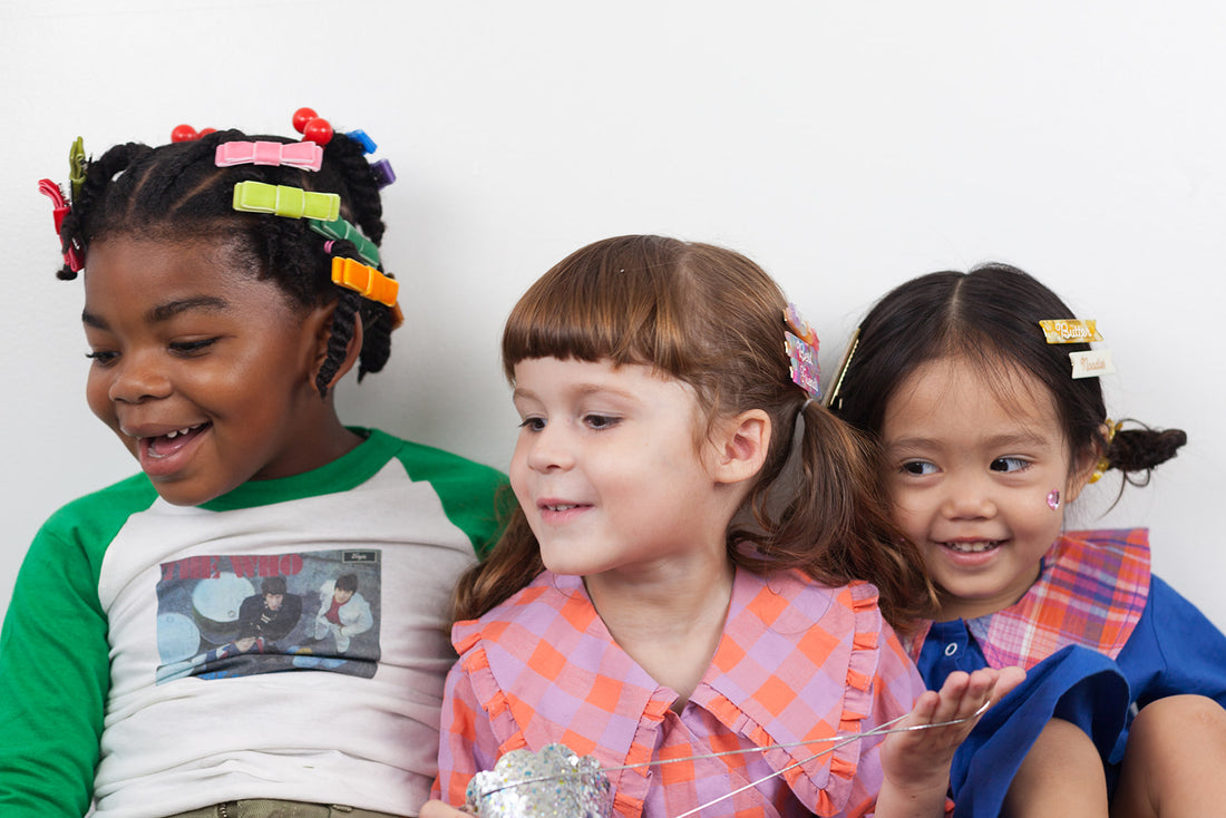 three girls with hair clips velvet bow clips best friends butter noodles luna hamilton the who plaid dress eugenia kids