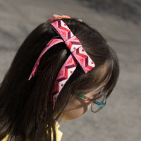Red and Pink Geometric Vintage Woven Ribbon Hair Bow Clips