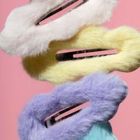 fuzzy plush fur snap barrettes hair clips y2k 90s 00s pastel colors